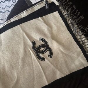 Chanel Black and Cream Striped Scarf